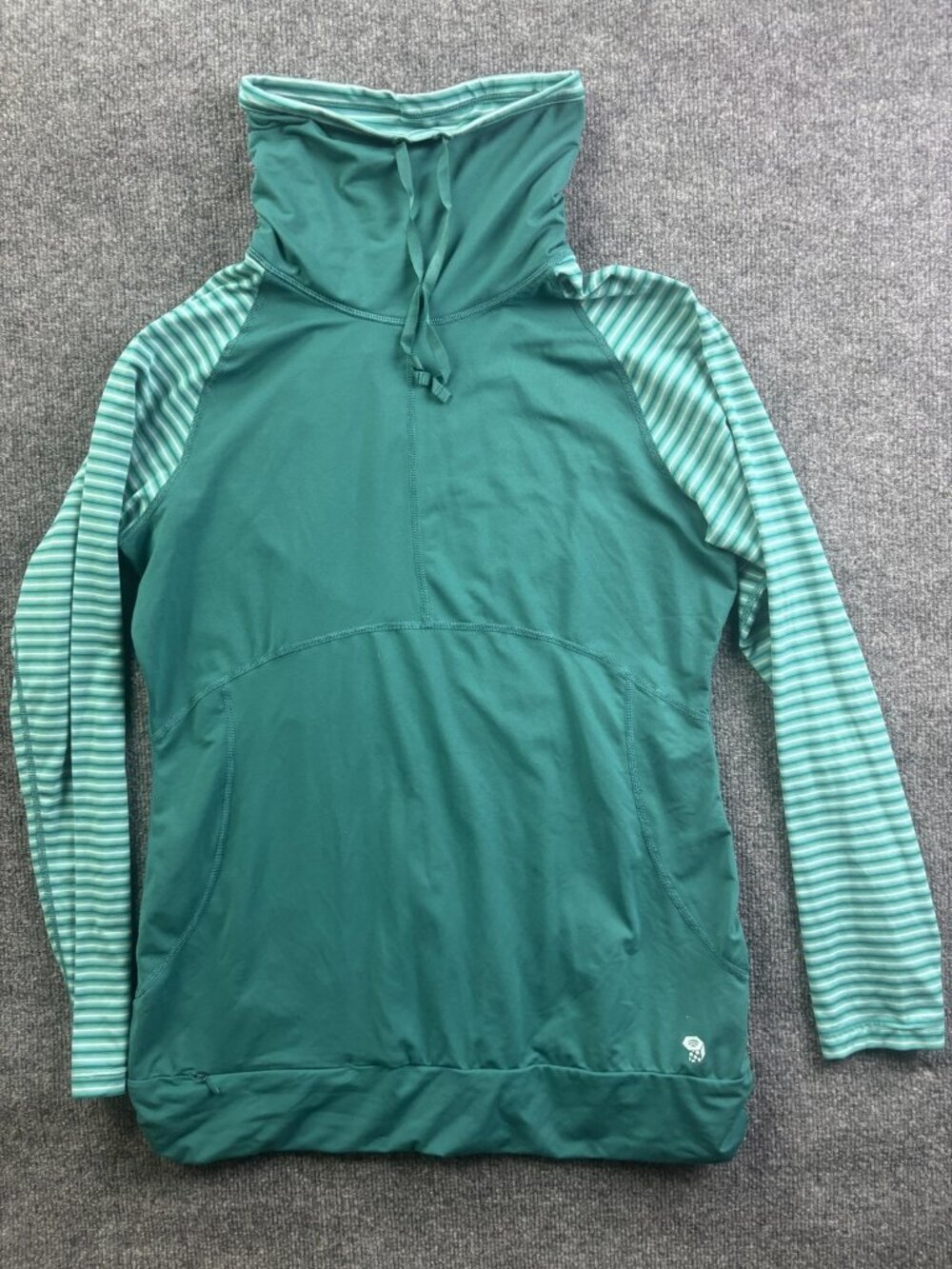 Mountain‎ Hardwear Hoodie Shirt Womens Large Green Lightweight Striped Cowl Neck